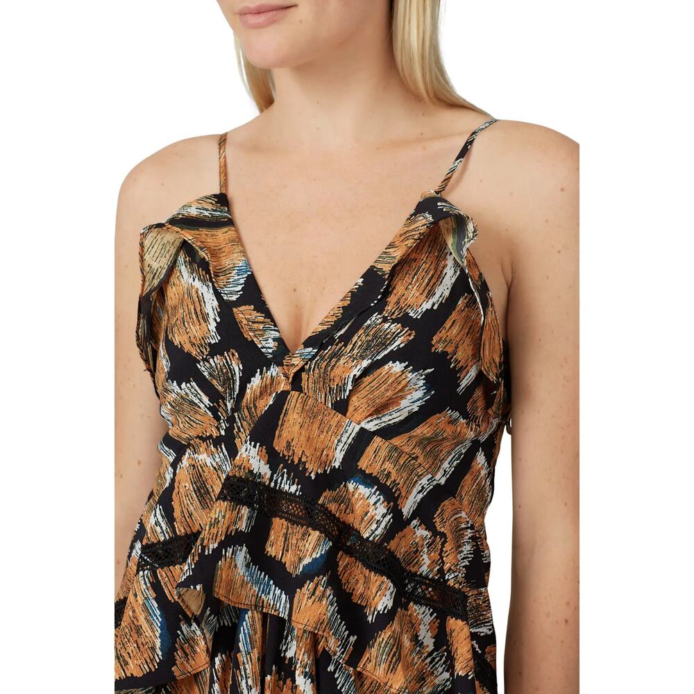 Hunter Bell 6 Layered Tiered Flowy Sasha Orange Sleeveless V-Neck Maxi Dress - Picture 3 of 13
